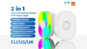 SMATRUL Tuya Wifi Human Body Infrared Sensing wireless Light PIR Motion Sensor Induction Lamp Smart Led Night Light  Eu Us Uk Plug In Wall Lamp Warm White RGB Smart Life App control Bedroom Voice control For Alexa Home