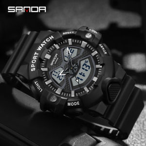 SANDA Brand Mens Dual Display Sports Chrono Watches Fashion Digital Quartz Waterproof Complete Calenda Wristwatch