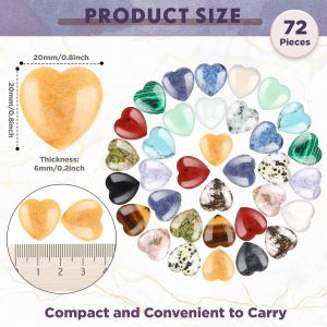Nuenen 72 Pcs Natural Heart Shaped Crystal Stone 0.8 Worry Stone Bulk Heart Palm Pocket Healing Carved LoveGemstone Decor for Valentines Witchcraft Meditation(Classic Style)