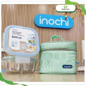 Bộ hộp thuỷ tinh đựng thức ăn mang đi làm hộp cơm văn phòng Nikko kèm túi giữ nhiệt Yoshino (hãng Inochi)