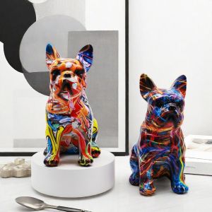 DUOJI Mini Tượng chó Bull pháp Graffiti Hoạt hình Dễ thương Tượng chó Bull vẽ Trang trí cảnh quan siêu nhỏ Tinh tế Tượng chó đầy màu sắc Trẻ em