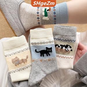 [COD] SHgeZm 1 4 đôi vớ thoải mái họa tiết chó mèo hoạt hình vớ ống giữa thấm hút mồ hôi chống trượt thoáng khí vớ ấm ngoài trời