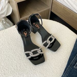 DS 558-25 CHAIN PATTERN RHINESTONE STRAP HEELS FOR WOMEN