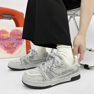 Lang Chân Tại Chỗ Giày Nữ Màu Xám Denim Râu Cổ Điển Giày Bánh Mì Cặp Đôi Thể Thao Thích Hợp Giày Thể Thao Thường Ngày Giày Nam