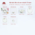 Bộ bát đĩa cao cấp Bát Tràng set 11, 16, 21 sản phẩm - Họa tiết sen chuồn. 