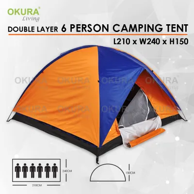OKURA Camping Tent 2-6 Person Camping Tent Easy Instant Setup Portable Waterproof Sleeping Camp Backpacking for Sun Shelter Outdoor Khemah Tidur