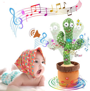 Recording and Dancing Cactus Plush Early Education Toy for Kids120 English Songs USB Charge
