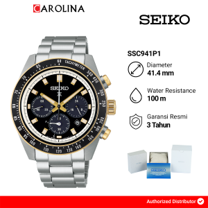 Jam Tangan Pria Seiko Prospex “Circuit Race” SSC941P1 Chronograph Speed Timer Black Dial Silver Stainless Steel Band