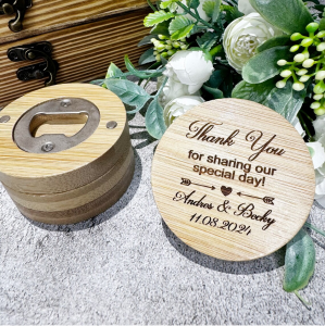 Custom Engraved Bamboo Magnetic Fridge Opener Personalised Logo Wooden Drink Mat/ Coaster Wedding Favour/ Housewarming Xmas Corporate Gift