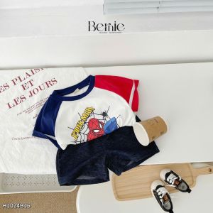 Set bộ siêu nhân người nhện áo thun cotton quần short cho bé trai 1 đến 7 tuổi BERNIE H1024B16