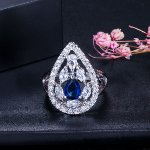 SEQUITO Handmade Women AAA Cubic Zircon Jewelry Multicolor Crystal Stone Waterdrop Shape Hollow Daily Party Sweet Finger Ring Dress Accessories SR127