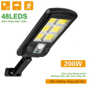 Cổ phiếu sẵn sàng tại Việt Nam Đèn năng lượng mặt trời 200W siêu sáng có remote chống nước ip67 loại  đèn pha led năng lượng mặt trời cảm biến tự động