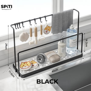 Sink Organizer Hooks + Towel Bar + Sponge Holder Over Sink Rack Black White