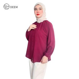 DEEM Shirt Kemeja Wanita Solid Color Long Sleeve Plain Loose Muslimah Womens Plus Size Blouse