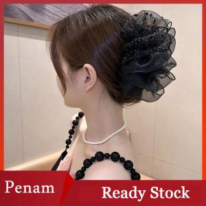 [PAM] Summer Sweet Mesh Tulle Big Bow Hair Claw Clips For Women Solid Colours Elegant Bowknot Ponytail Clip New Headdress Accessories