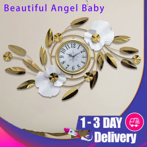 100x60cm Titanium Leaf Flower Nordic Wind Light Luxury Fashion Living Room Decoration Creative Flower Leaf Glass Cover Wall Clock
