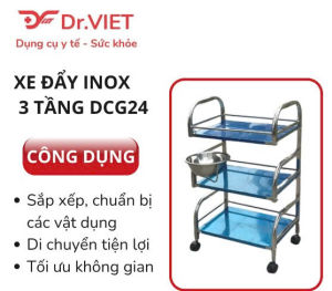 Xe đẩy inox 3 tầng 1 vòng thau DCG24