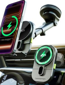 Bracketron MagAlign 15W MagSafe Car Charger Mount Vent/Windshield/Dash 15W MagSafe wireless charging phone holder with strong magnetic hold and flexible installation for vent windshield and dash