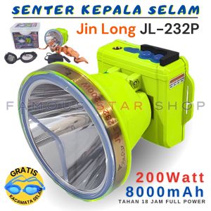 Senter Kepala Selam 250 Watt Jin Long JL-232P / JL-232K SUPER TAHAN AIR - Senter Kepala LED Super Terang Cahaya Putih / Kuning JINLONG JL-232P / JL-232K Waterproof Baterai 9000mAh | FMS
