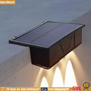 [Vktech] 2 Pack 3 LED Solar Fence Wall Light IP65 Waterproof Wall Mounted Solar Outdoor Light Solar Garden Light for House Porch Patio Pergola Backyard