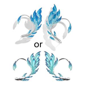 Elf Ear Cuff Earrings Gradient Blue Pierced Ear Wrap Studs Unique Gold-fish Shape Design Fashionable for Girls