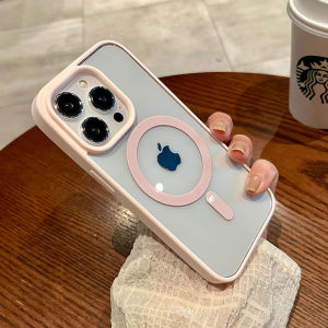 CrashStar MagSafe Transparent Clear Acrylic Hard Shockproof Phone Case For iPhone 17 16 15 14 Pro Max Air Plus 16e 13 12 Pro Max Mini 11 Pro Max XS XR X 8 7 Plus + SE 2020 Wireless Charging Phone Casing Fashion Simple Silicone Edge Protective Cover Shell