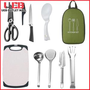 UEB 8 Pcs Camping Cooking Utensils Set Stainless Steel Camping Kitchen Set Portable Outdoor Camp Cookware Set for Backpacking Outdoor Camping
