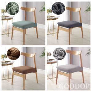 Universal Super-thick Stretchable Knitted Chair Cover Set with Antifouling Seat Cushion and Foot Rubber Protectors