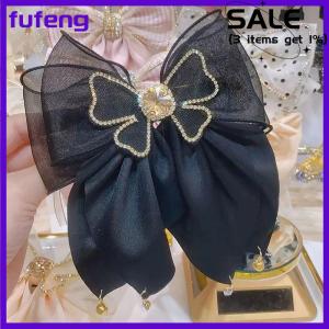 fufeng Korean Style Sweet Fashion Girls Princess Hair Clip Rhinestone Big Bow Hairpin For Women Headwear Spring Clip Hair Accessories