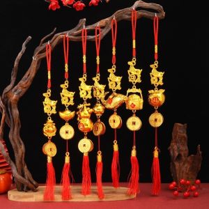 FEELINGS Gold Plated Year Hanging Sheep Zodiac Plastic Coin Zodiac Ornament Red Tassel Tassel Pendant Spring Festival