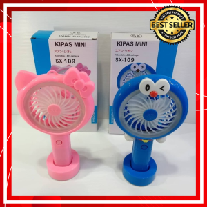 Kipas Mini Tangan Genggam Tancap Karakter Fan Led Light Lucu Unik Portable USB