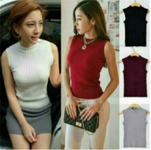 DELEMAN TANKTOP KNIT RAJUT WANITA DEWASA JUMBO // TANKTOP KNIT WANITA KERAH BULAN OLLA