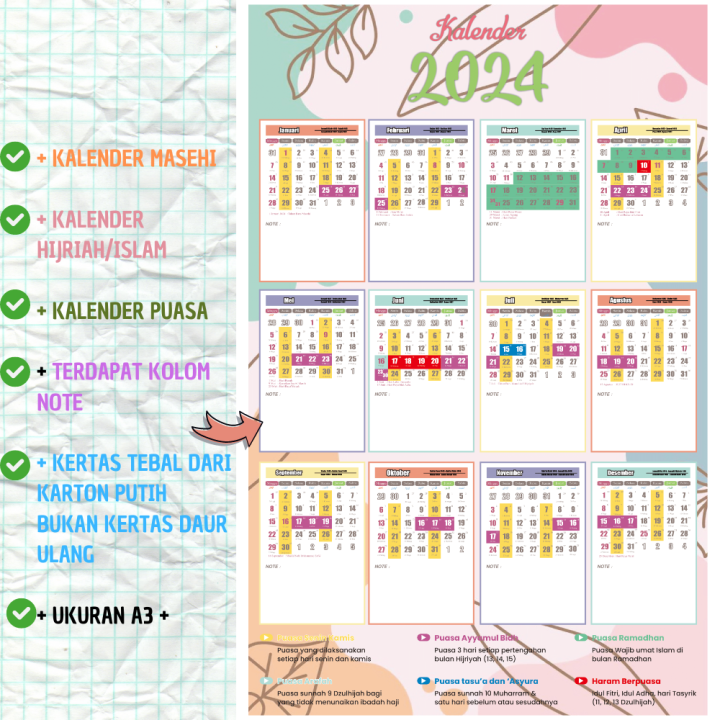 Kalender Dinding Aestetic Lengkap Tahun Masehi HijriahJawa Disertai