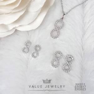 ชุดสร้อยคอและต่างหู ฝังคริสตัลแท้ ลายอินฟินิตี้ นำโชค Infinity ต่างหูมี2ขนาด สร้อย เครื่องประดับ NK011 ValueJewelry ER0023 ER0617