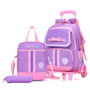 3PCS Nylon Waterproof Girl Trolley School Bag Detachable Handbag Pen bag Wear-resistant Backpack