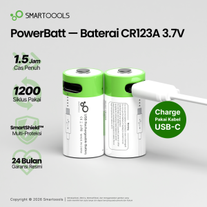 Baterai Cas Isi Ulang 2pcs Smartoools Powerbatt CR123A 3.7V Type-C USB Rechargeable Lithium Battery Charge
