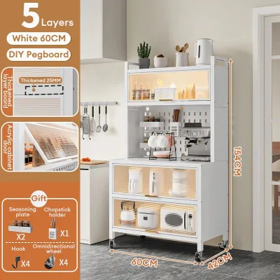 YOYO 5/6 Layer Space Saver Kitchen Storage Rack Cabinet Organizer with Cover Microwave Oven Shelf Multifunctional Storage Cabinet for Home Kitchen