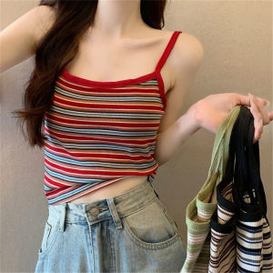 oobest 【Delivery 2-3 days】2pcs CamisolesTop with Built-in Bra Striped Backless Cropped White Layering Going Out Sleeveless Tank Top for Women Summer