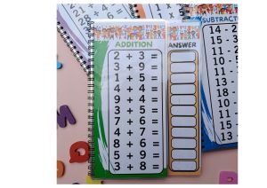 Mathematics wipe and write activity for kids pre-schooler and kinder addition subtraction wipeable workbook with colorful numbers and letters