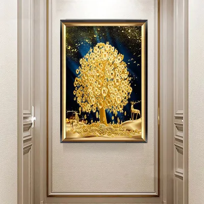 D672 DIY Diamond Painting Full Pohon Uang emas rusa galaxy style