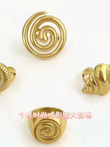 Spirals/Conch/Croissant Ring Unique Adjustable Stainless Steel Opening Ring Fashion Accessory for Parties and Travel