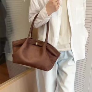 2026 Women Suede Tote Bag with Inner Pocket Bag Large Capacity Solid Color Satchel Bags for Work Travel Purses Handbags2026
