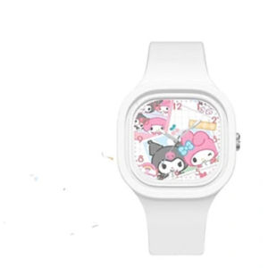 Jam Tangan Kuarsa Anak Hello Kitty Kartun Lucu Dial Persegi Tali Silikon Jam Tangan Warna Permen