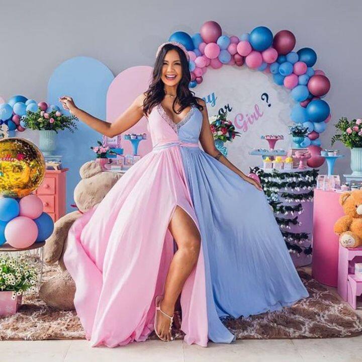 HBESTY Split Maternity Dresses Evening Long Pregnancy Photoshoot Dress Baby Showers  Pregnant Women Maxi Gown Photography Props