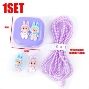 Cute Labubu Data Cable Protection Winder Silicone TPU Charger Case US/UK for IPhone 18W 20W Anti Break Cable Protect Cover Set