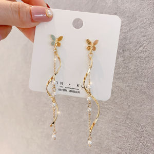 Good 999 S925 silver Korean Fashion Design long butterfly Tassel Earrings for women ES6051