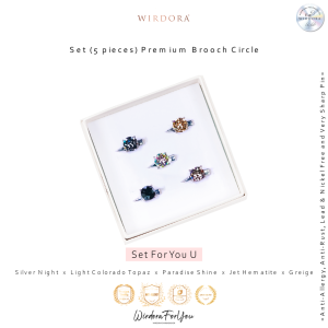 WIRDORA SET PREMIUM CIRCLE BROOCH (1 SET 5 PIECES) WITH CERTIFIED AUTHENTIC CRYSTAL / HIJAB / TUDUNG / KERONGSANG / GIFT