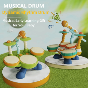 SUN ME BPA Free Jazz Drum Set Toys Light Up Wear Resistant Kids Drum Set Durable With Microphone Musical Montessori Toys Birthday Gifts
