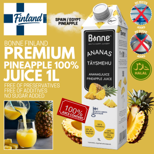 Bonne Finland Pineapple (Egypt/Spain) Juice 1L | No Added Sugar/Water 100% Pure | No Preservatives No Artificial Additives Halal