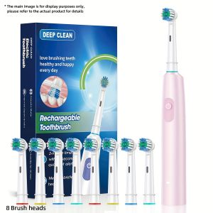 【Original 】Electric Toothbrush with USB Charging 5 Speed Modes & Tartar Cleaning - Electric Rotating Brush Head 1 Main Body + 8 Replacement Heads (Pink/Blue/Green) - for Deep Cleaning Plaque Removal Gum Health - Ideal Dental Care Gift for Adults Fath